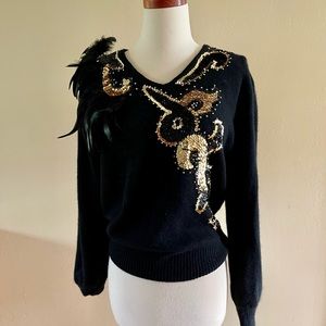 Vintage Women’s Lambswool Sweater with feathers M